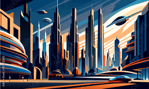 Space animation with a cityscape on the planet.