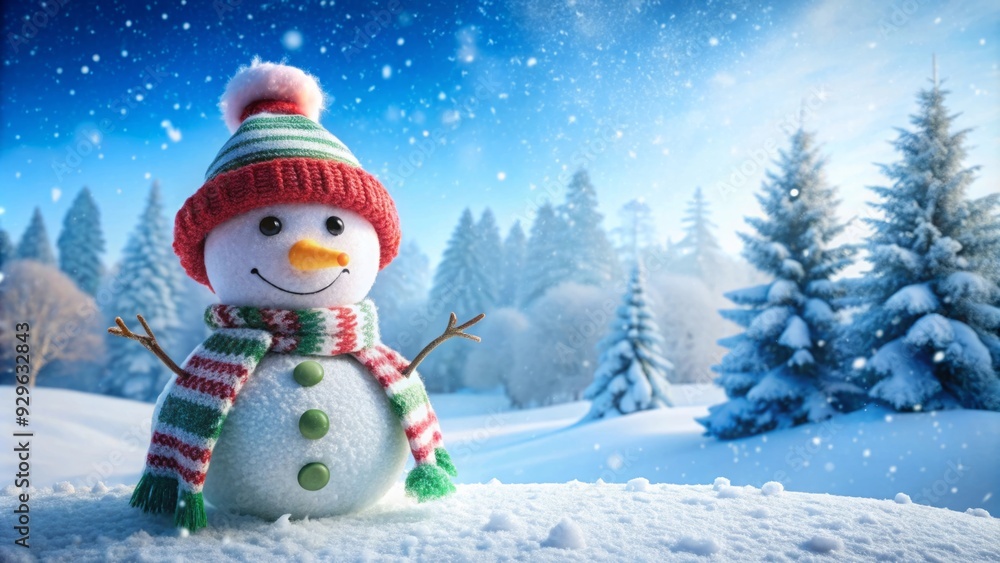 Cheerful snowman with a carrot nose and winter attire standing in a snowy landscape during the festive holiday season Cheerful snowman with a carrot nose and winter attire standing in a snowy landscape during the festive holiday season