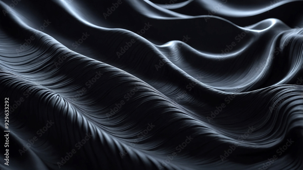 Fototapeta premium The background is a stretch of luxurious black fabric that forms beautiful waves
