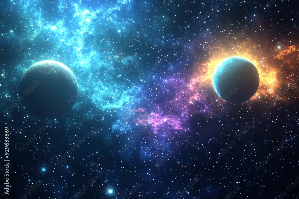 Space cosmic illustration with planets scene created with Generative AI Space cosmic illustration with planets scene created with Generative AI