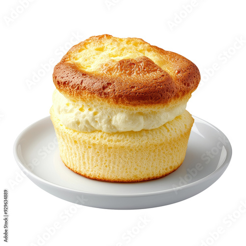 Delicious fluffy soufflé on a white plate, perfect for dessert. A delightful treat for any occasion photo