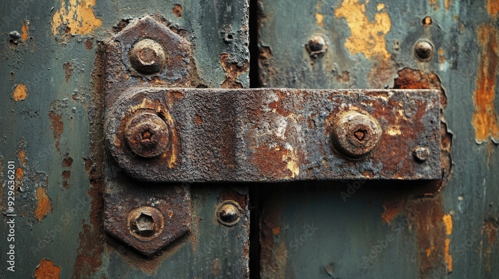 Rusty gate hinge with visible corrosion, creating a gritty and industrial old-world charm. Rusty gate hinge with visible corrosion, creating a gritty and industrial old-world charm.