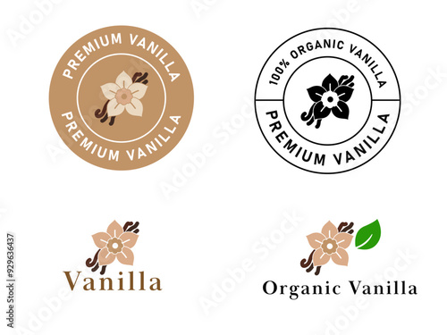 vanilla essence ingredient condiment flavor herb aromatic label sticker stamp design
