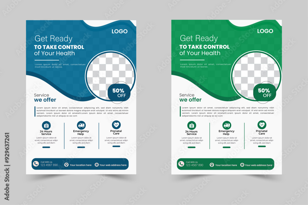 Fototapeta premium A set of business flyer template design with modern style and perfect for creative professional business. Vector template design,A4 . easy to use and edit. 