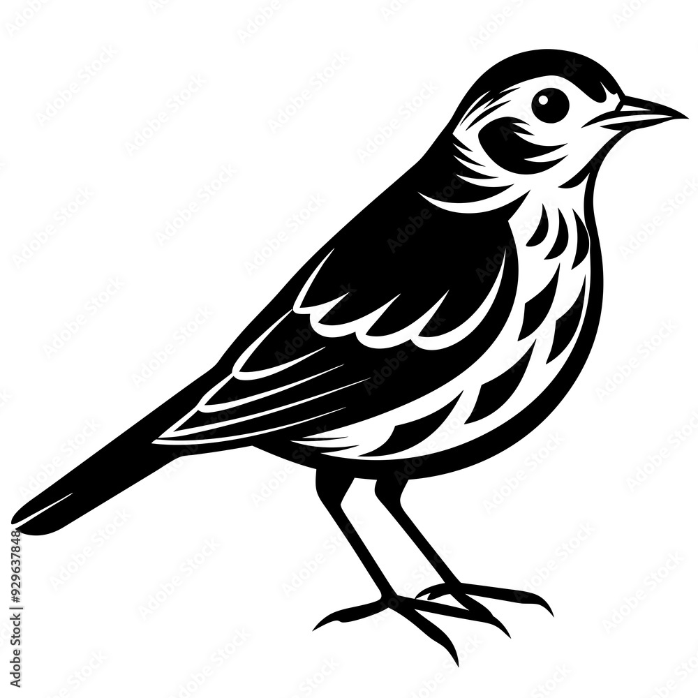 Pipit bird black silhouettes on white background Pipit bird black silhouettes on white background