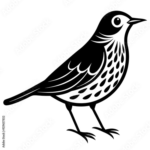 Pipit bird black silhouettes on white background