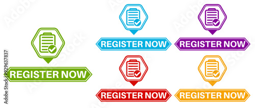 set register now sign icon. registration design label sticker banner template vector illustration