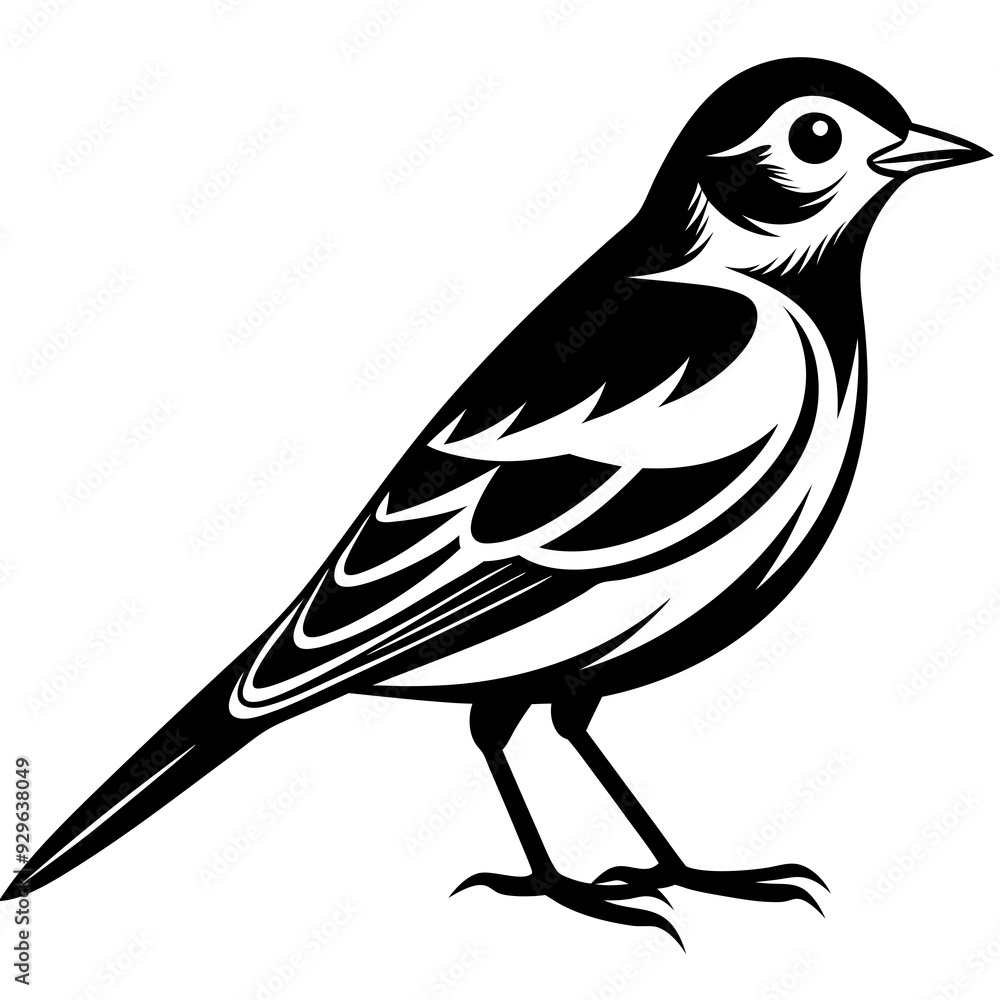 Pipit bird black silhouettes on white background Pipit bird black silhouettes on white background