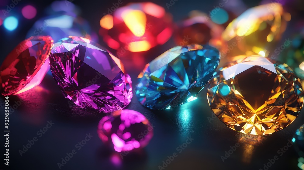 A close-up of enchanted gems with vibrant, multifaceted colors reflecting off their surfaces, set on a smooth, dark background. A close-up of enchanted gems with vibrant, multifaceted colors reflecting off their surfaces, set on a smooth, dark background.
