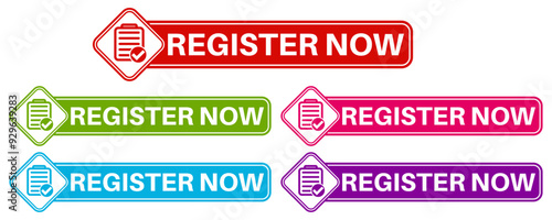 collection Vector Illustration register now Label sign template design