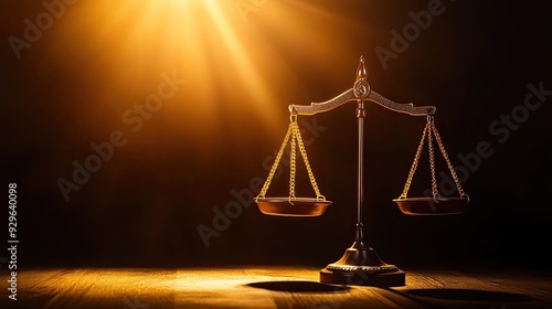 A detailed shot of legal scales under a spotlight, representing fairness and law.