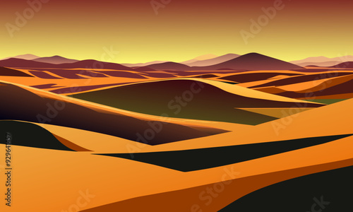Desert dunes under the scorching sky, vector illustration.