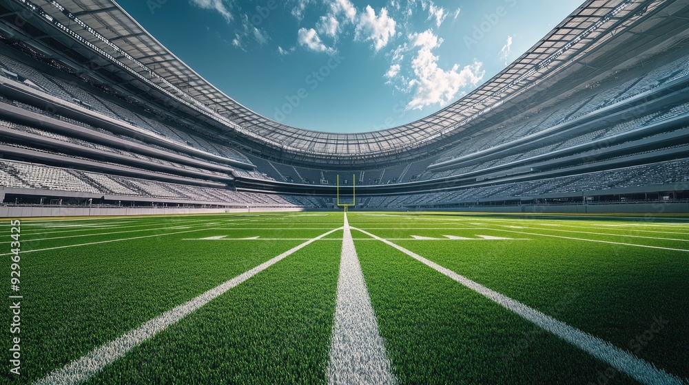 Empty football stadium captured from the center of the field, showing all stands with perfect symmetry. Empty football stadium captured from the center of the field, showing all stands with perfect symmetry.