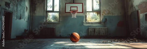 Basketball hoop with a swishing ball photo