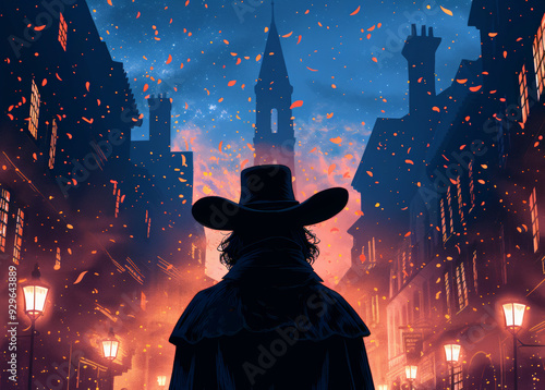 guy fawkes night , holiday fire background, cartoon illustration. photo