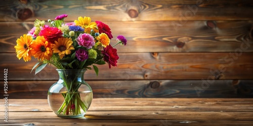 Wallpaper Mural Vase with colorful flowers sitting on a wooden table, vase, flowers, colorful, arrangement, floral, bouquet, petals Torontodigital.ca