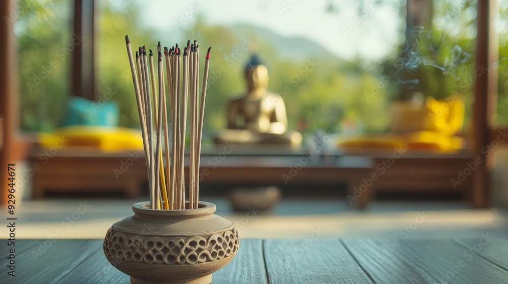 Incense Sticks Burning in a Temple Setting. Incense Sticks Burning in a Temple Setting.