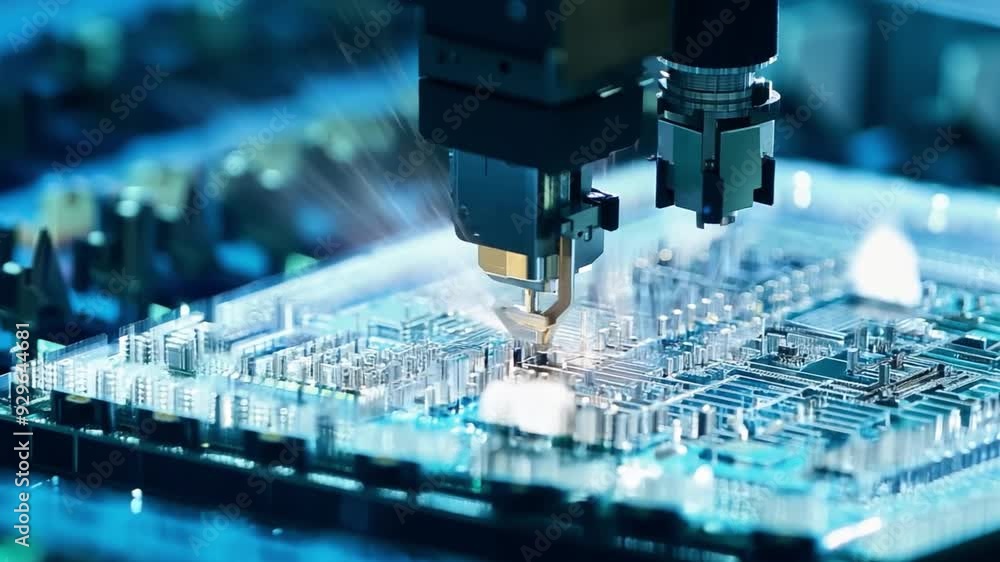 An automated assembly line in semiconductor industry features high precision robot arms at an electronics factory. Components are installed on circuit boards with meticulous accuracy. Generative AI An automated assembly line in semiconductor industry features high precision robot arms at an electronics factory. Components are installed on circuit boards with meticulous accuracy. Generative AI