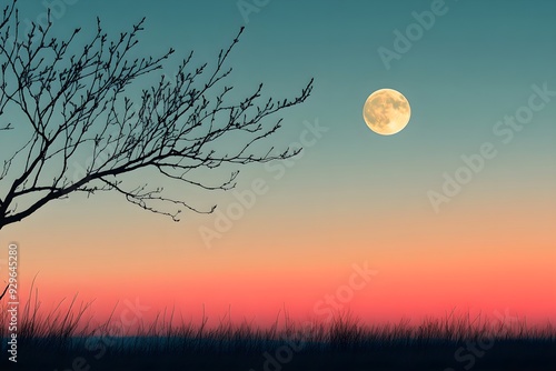 An emotional photo of the silhouette of tree branches with no winter or spring leaves visible, with the moon visible in the dark sky.