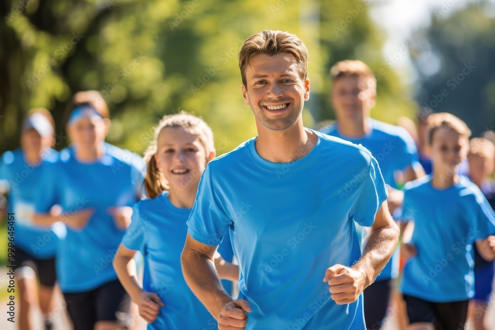 Smiling Man Running in a Marathon. Smiling Man Running in a Marathon.