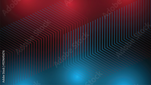 Black abstract mat geometric red and blue background elegant futuristic glossy red and blue light with grid line.Modern shape concept.	