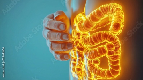 A digital visualization of the human intestine, highlighting anatomy and health concepts for educational and medical use. photo