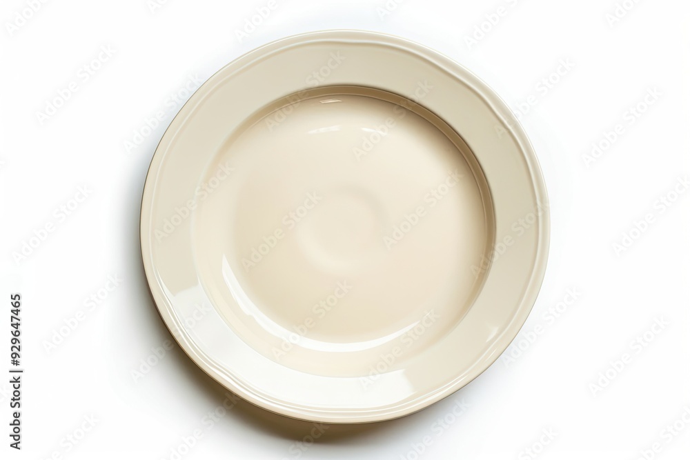 Empty beige plate isolated. on white background. Top view, flat lay. Textured object, selective focus Empty beige plate isolated. on white background. Top view, flat lay. Textured object, selective focus