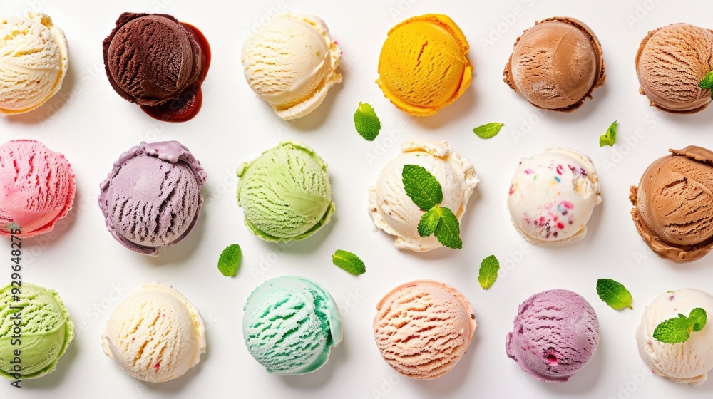 Various Ice Creams on White Surface Various Ice Creams on White Surface
