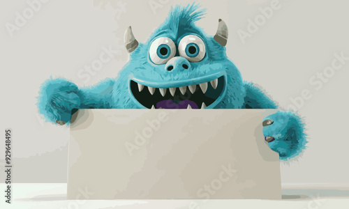 Cute blue furry monster 3D cartoon character