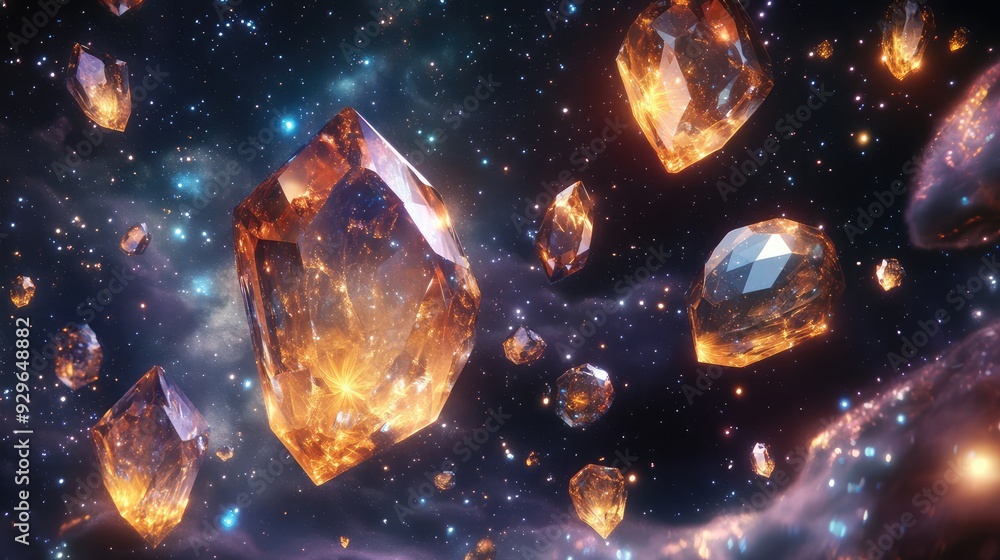 A dreamy image of enchanted gems floating in a starry night sky, radiating soft, celestial light. A dreamy image of enchanted gems floating in a starry night sky, radiating soft, celestial light.