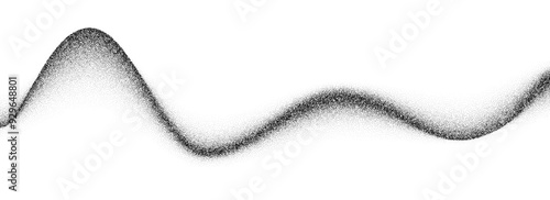 Grain wave gradient texture. Black stippled flowing line background. Grunge noise dot work wallpaper for banner, poster, brochure. Undulate sandy backdrop with speckles, particles, granules. Vector