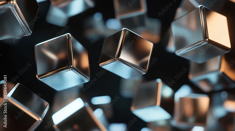 Abstract 3D Rendering of Metallic Cubes in Motion Abstract 3D Rendering of Metallic Cubes in Motion