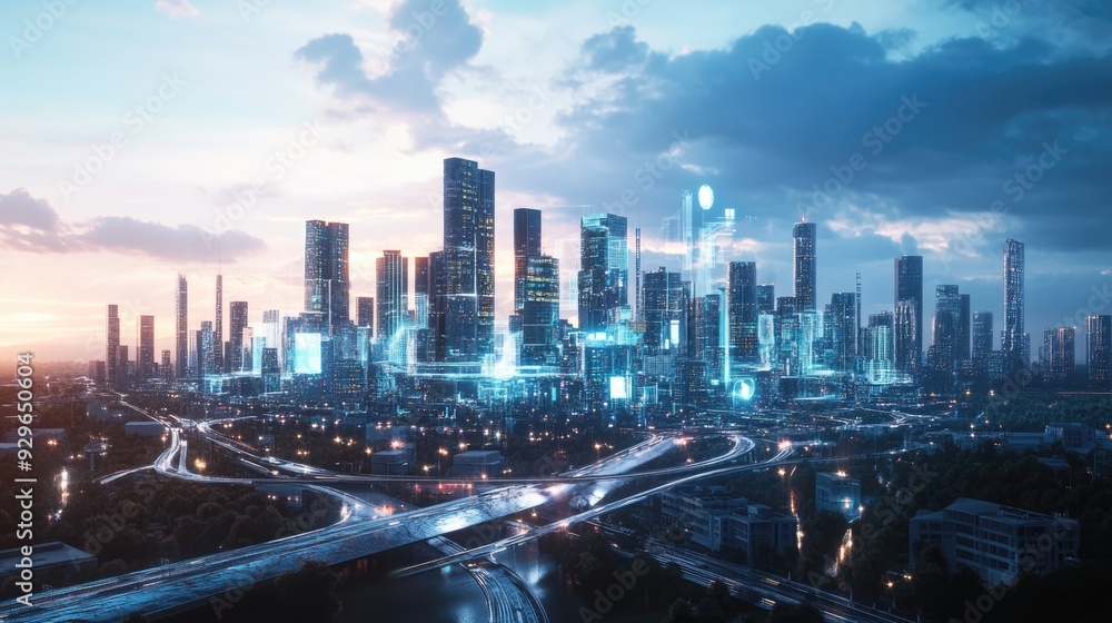AI-powered city, advanced infrastructure, digital integration, futuristic technology AI-powered city, advanced infrastructure, digital integration, futuristic technology