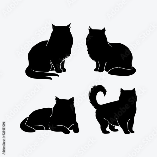 Persian cat silhouette vector template illustration