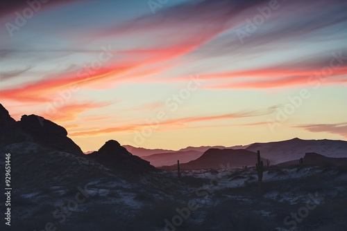 A breathtaking sunset over a rugged desert landscape