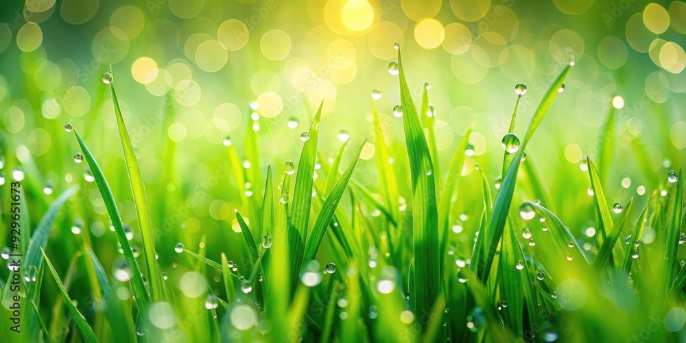 Fototapeta premium Vibrant green grass background with dew drops, grass, green, nature, outdoors, fresh, texture, spring, meadow, field