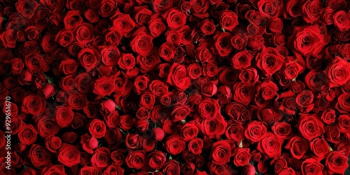 Top view of red roses forming a dense floral background.