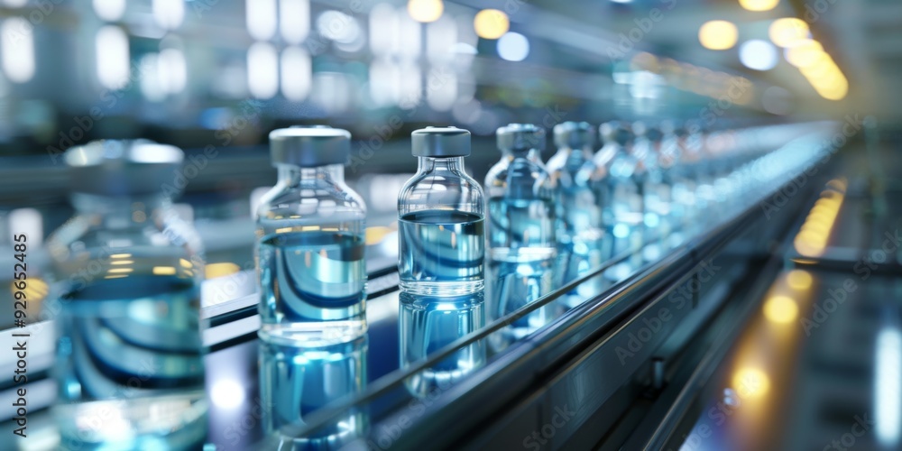 industrial production line in factory. Technology machinery for liquid bottle manufacturing industrial production line in factory. Technology machinery for liquid bottle manufacturing