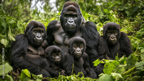 “Gorilla Family in Jungle Embrace”