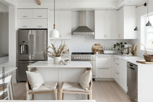 Wallpaper Mural Minimalist white kitchen with cozy seating area and stylish appliances Torontodigital.ca