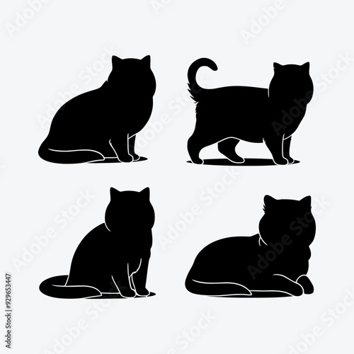 Persian cat silhouette vector template illustration