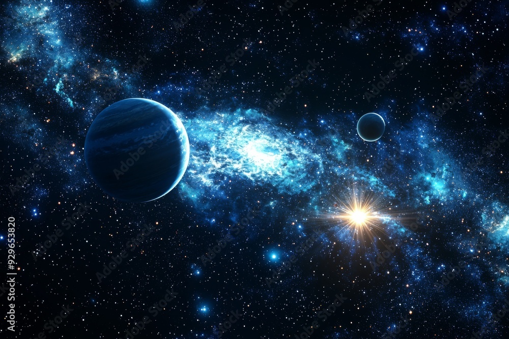 Obraz premium Space cosmic illustration with planets scene created with Generative AI