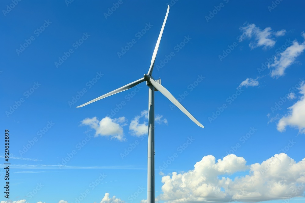 Dynamic angle of wind turbine against sky, green energy promotion Dynamic angle of wind turbine against sky, green energy promotion