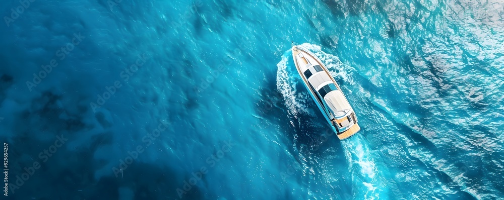 Aerial View of a Luxury Yacht Sailing in Blue Water Aerial View of a Luxury Yacht Sailing in Blue Water