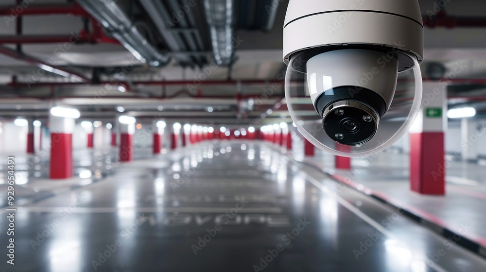 Fototapeta premium High-tech surveillance camera in parking lot