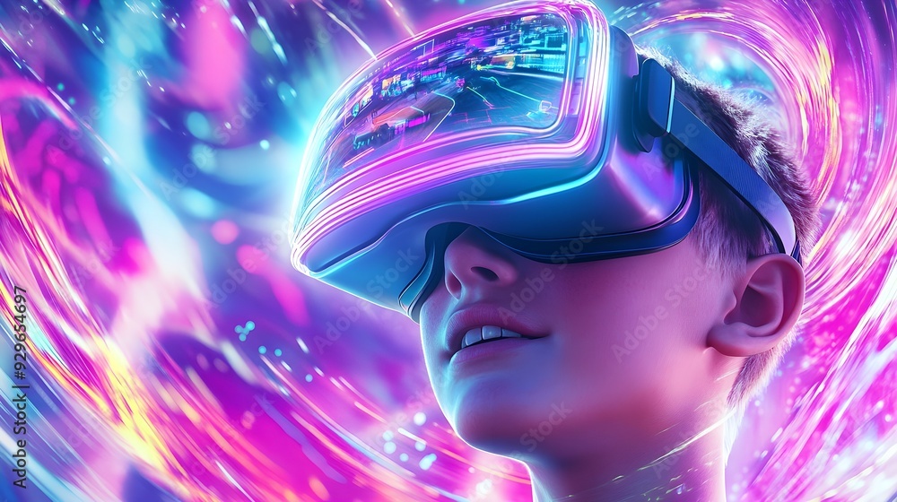 Futuristic VR Experience - Immersive Technology, Neon Lights Futuristic VR Experience - Immersive Technology, Neon Lights
