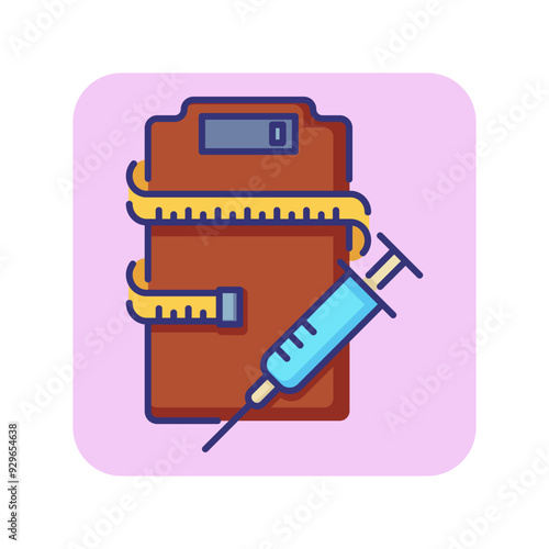 Scales, measuring tape and syringe line icon. Weight loss with injections. Health and dieting concept. Vector illustration can be used for topics like healthy eating, fitness, healthy lifestyle