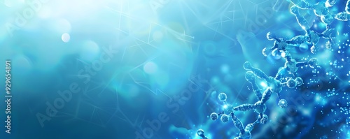 Abstract Blue DNA Strand with White Specks on a Blue Background