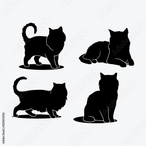 Persian cat silhouette vector template illustration