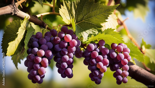 Wallpaper Mural image of fresh grapes, on green leaves stock Torontodigital.ca